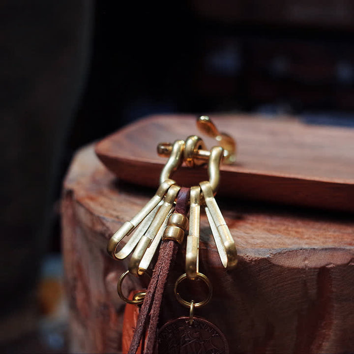 Portachiavi in pelle con clip da cintura in ottone anticato stile meccanico - image 11