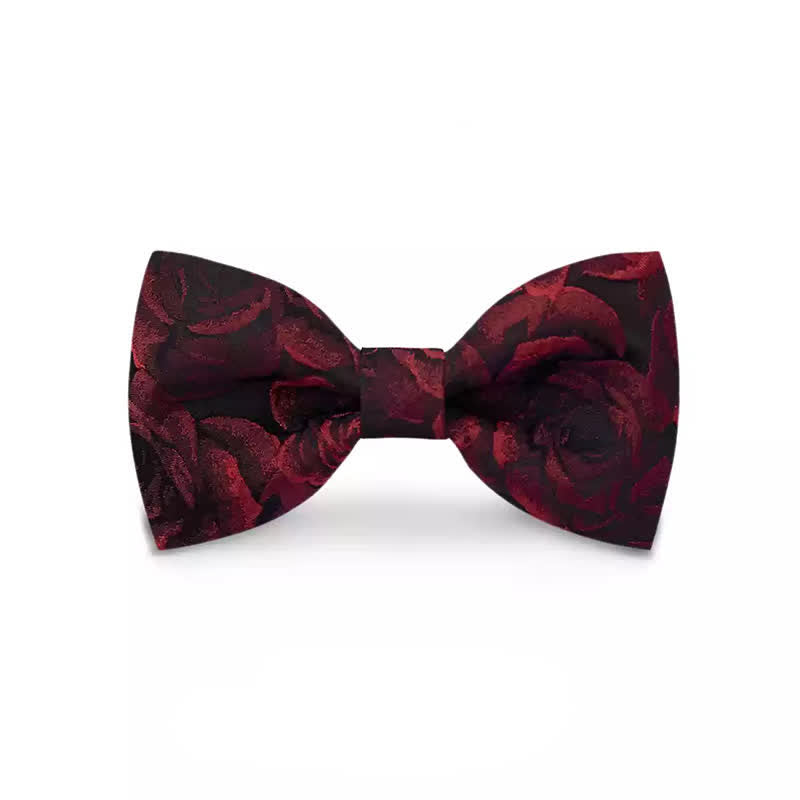 Papillon da uomo in tessuto jacquard con rose bordeaux - Stile n. 1 - Borgogna - image 0