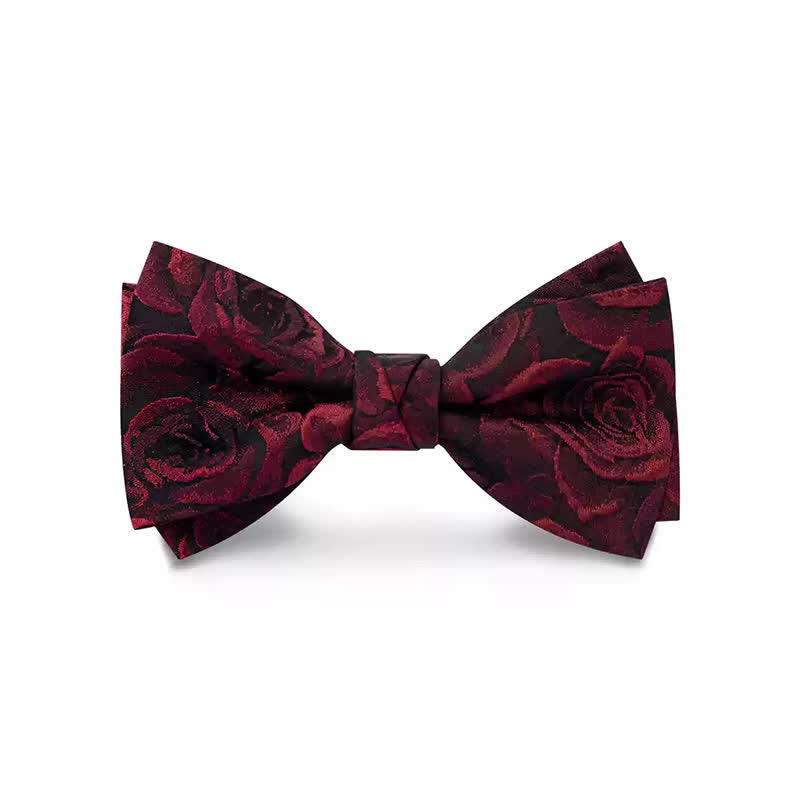 Papillon da uomo in tessuto jacquard con rose bordeaux - Stile n. 2 - Borgogna - image 4