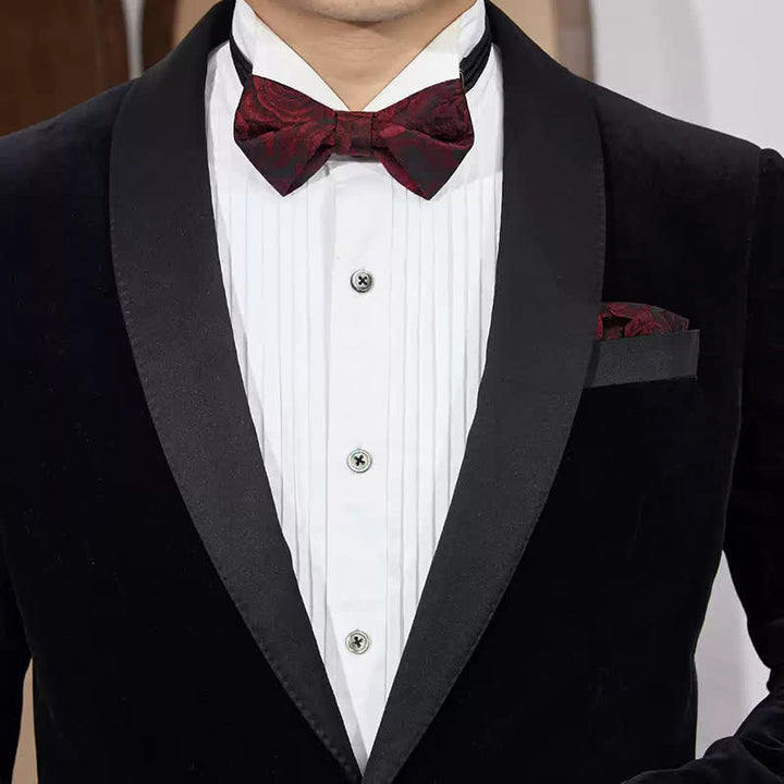 Papillon da uomo in tessuto jacquard con rose bordeaux - image 8