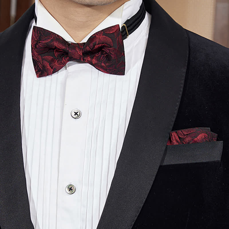 Papillon da uomo in tessuto jacquard con rose bordeaux - image 1