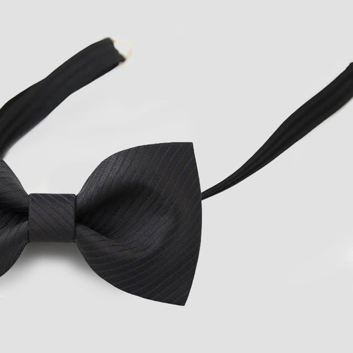 Papillon da uomo in twill nero sottile a righe blu navy - image 10