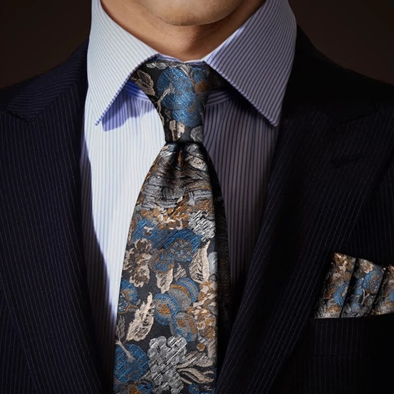Cravatta da uomo con motivo floreale blu e giallo "Garden In The Air" - image 1