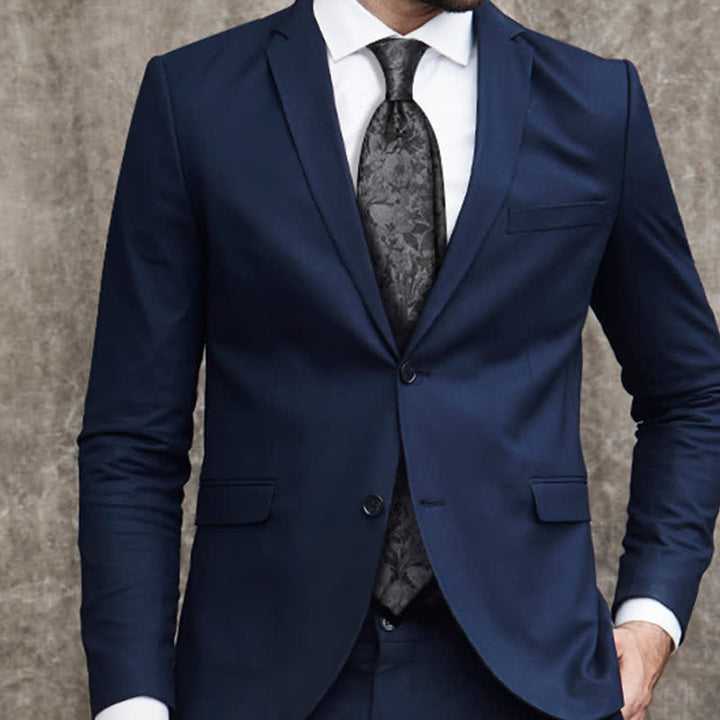 Cravatta da uomo in pura seta con motivo floreale grigio scuro e nero - image 4