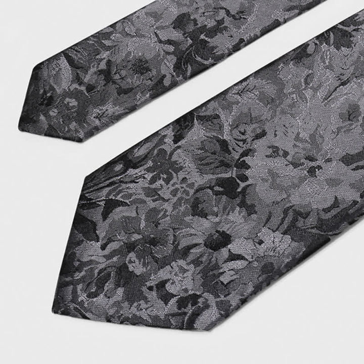 Cravatta da uomo in pura seta con motivo floreale grigio scuro e nero - image 5