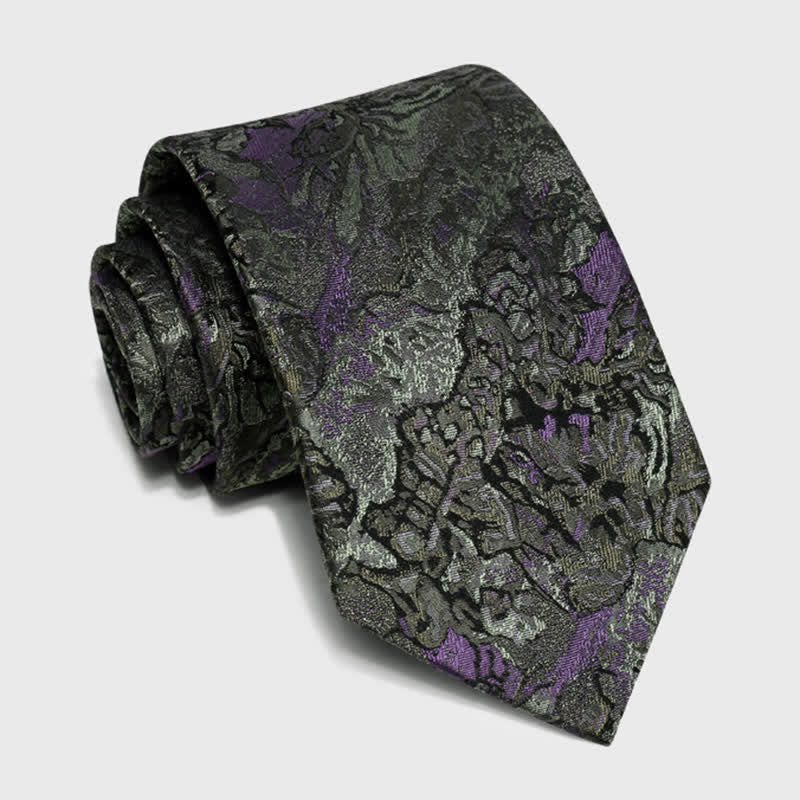 Cravatta da uomo in pura seta con motivo astratto delicato viola e grigio - image 4