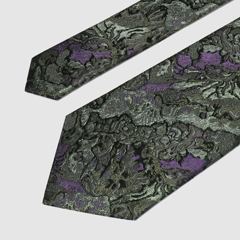 Cravatta da uomo in pura seta con motivo astratto delicato viola e grigio - image 5