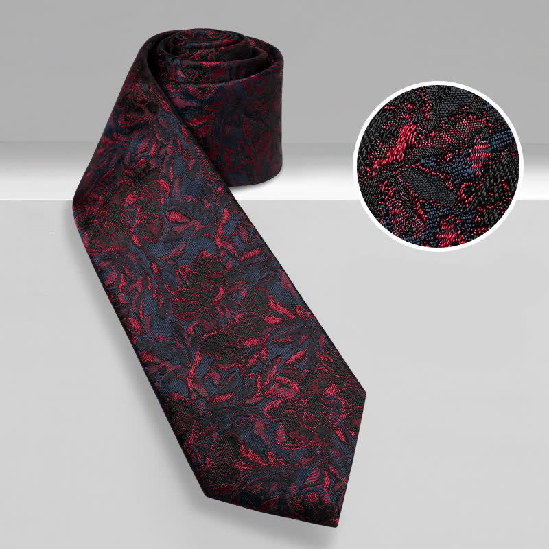 Cravatta da uomo vintage in pura seta con fiori rosso scuro - image 1