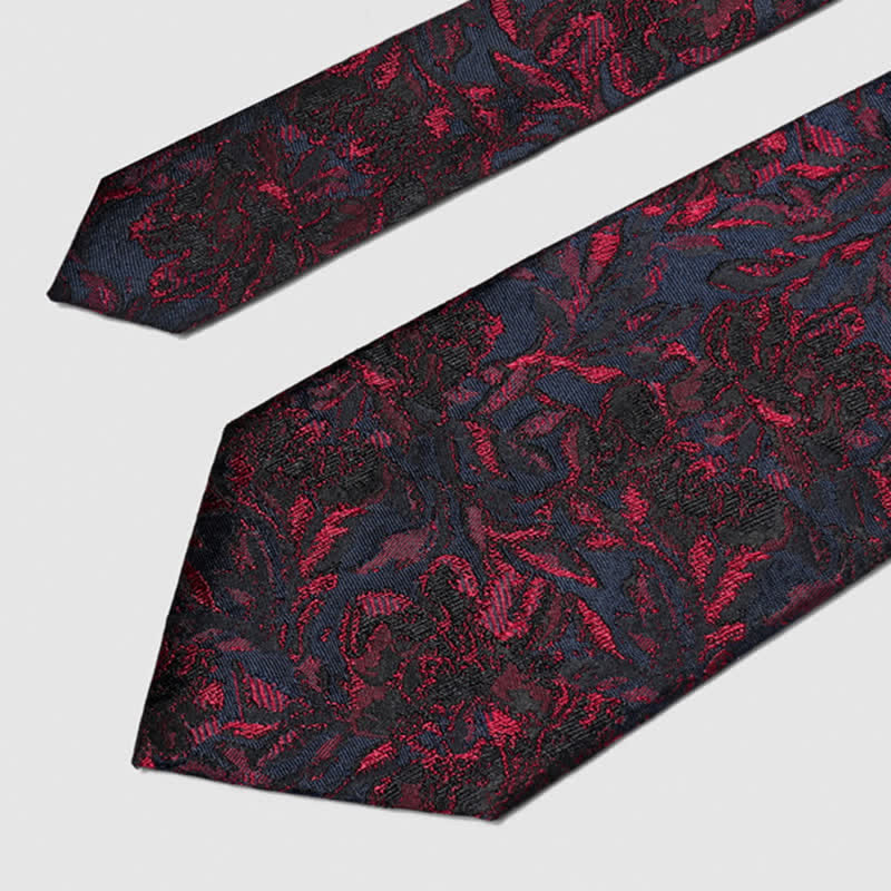 Cravatta da uomo vintage in pura seta con fiori rosso scuro - image 2