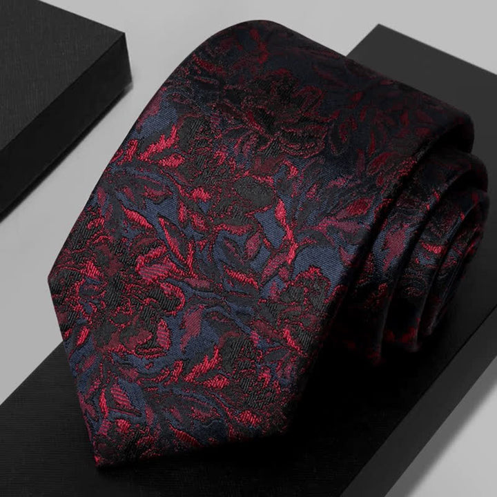 Cravatta da uomo vintage in pura seta con fiori rosso scuro - Rosso scuro - image 0