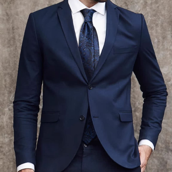 Cravatta da uomo in pura seta con motivo Paisley blu scuro e nero - image 2