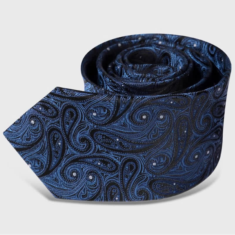 Cravatta da uomo in pura seta con motivo Paisley blu scuro e nero - image 4