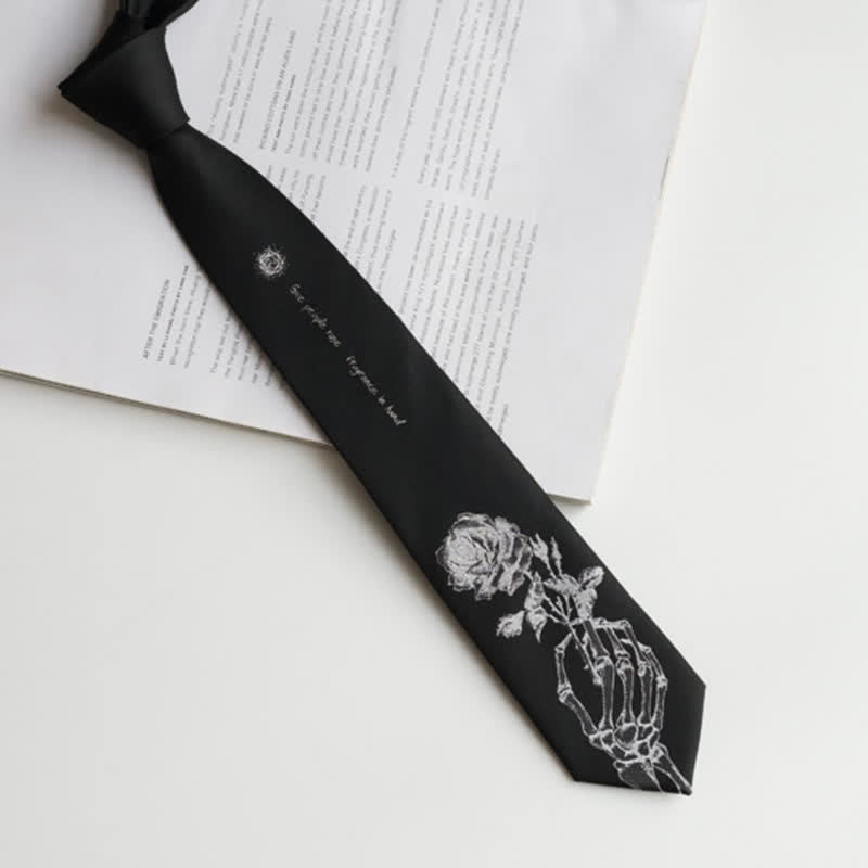 Cravatta da uomo nera e argento con stampa "Give People Rose" - image 2