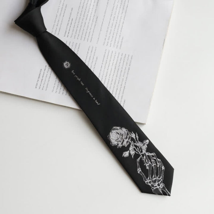 Cravatta da uomo nera e argento con stampa "Give People Rose" - image 2