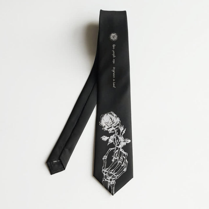 Cravatta da uomo nera e argento con stampa "Give People Rose" - image 7