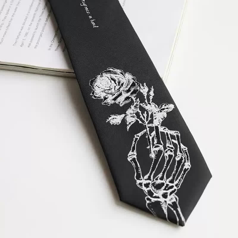 Cravatta da uomo nera e argento con stampa "Give People Rose" - image 3