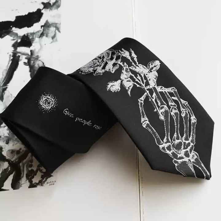 Cravatta da uomo nera e argento con stampa "Give People Rose" - Nero e argento - image 0