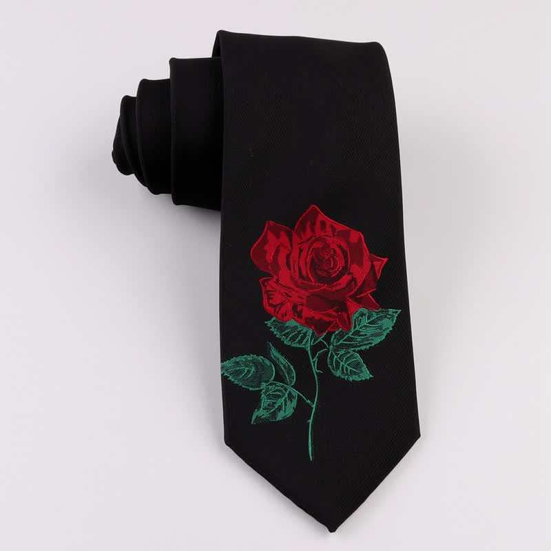 Cravatta da uomo nera ricamata con rosa blu Enchantress - Rosso - image 0