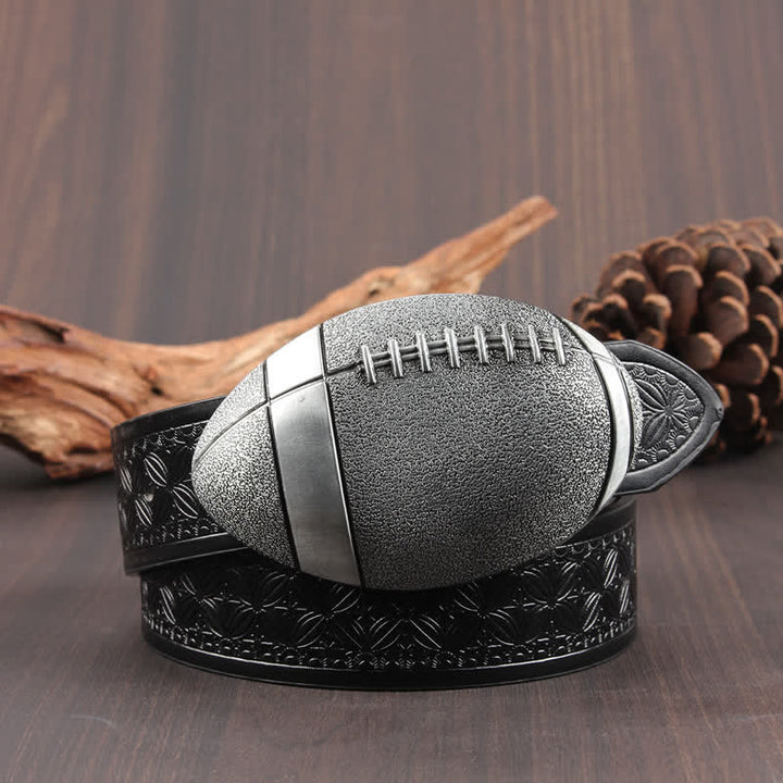 Cintura in pelle con fibbia da football americano novità - Tessuto nero / argento - 42 - image 4
