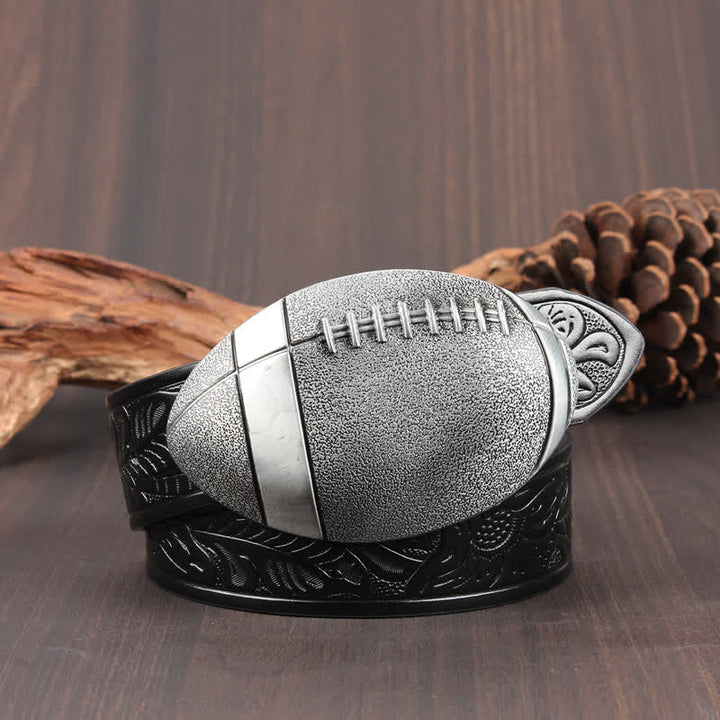 Cintura in pelle con fibbia da football americano novità - Nero floreale / Argento - 42 - image 8