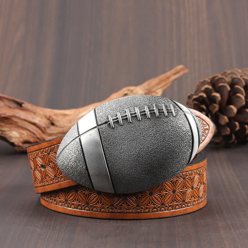 Cintura in pelle con fibbia da football americano novità - Trama arancione scuro / argento - 42 - image 2