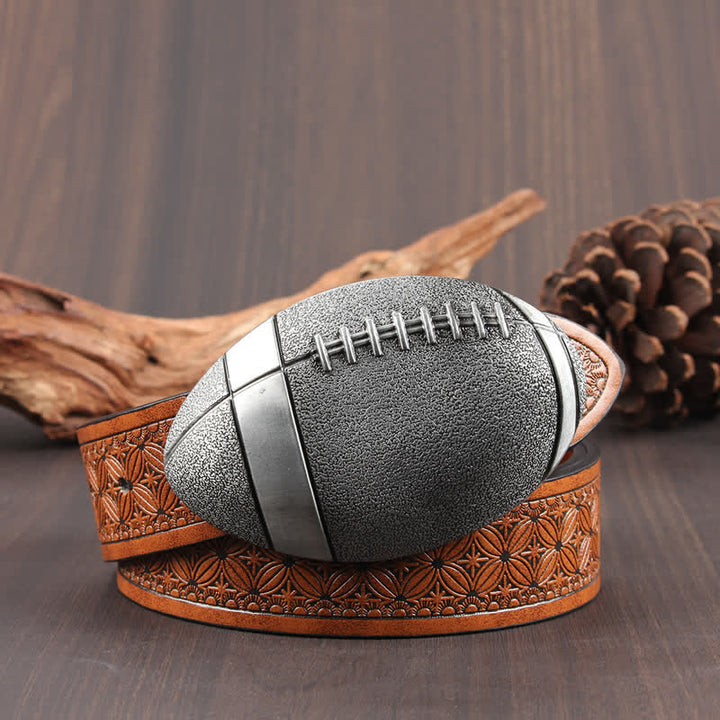 Cintura in pelle con fibbia da football americano novità - Trama arancione scuro / argento - 42 - image 2