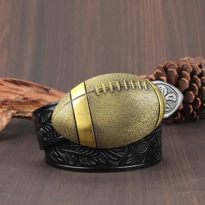 Cintura in pelle con fibbia da football americano novità - Nero floreale / Oro - 42 - image 6