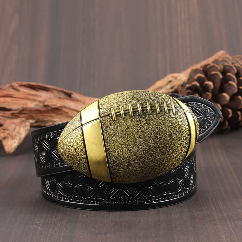 Cintura in pelle con fibbia da football americano novità - Tessuto nero / oro - 42 - image 3