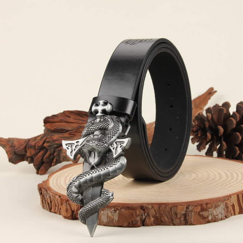 Cintura in pelle con fibbia 3D The Dagger & The Cobra da uomo in argento - image 5