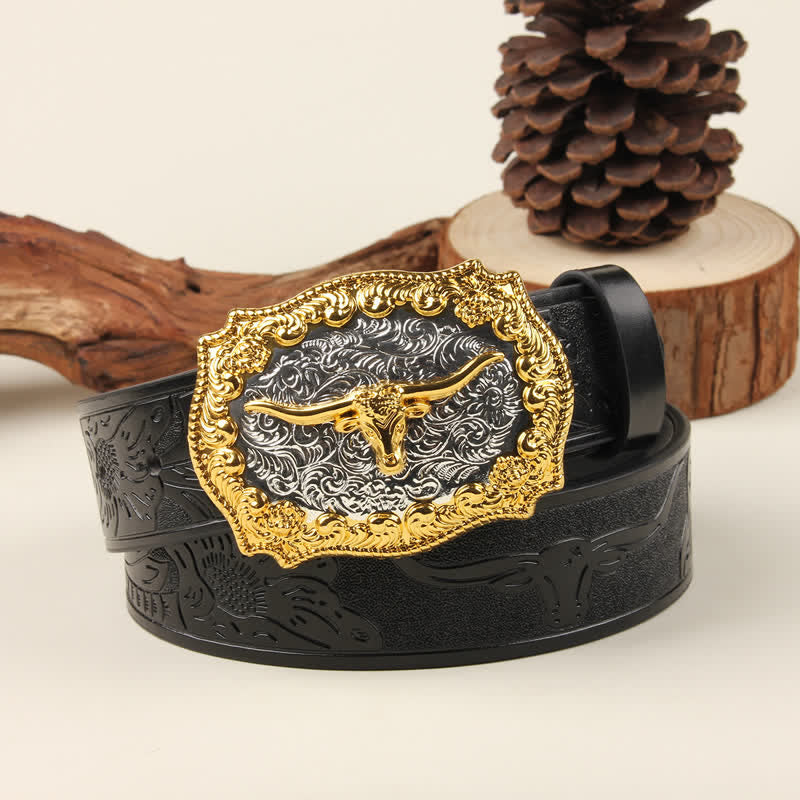 Cintura in pelle con fibbia Western Bull in oro e argento - Toro Nero - 42 - image 4