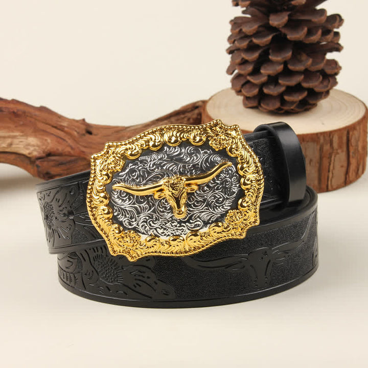 Cintura in pelle con fibbia Western Bull in oro e argento - Toro Nero - 42 - image 4