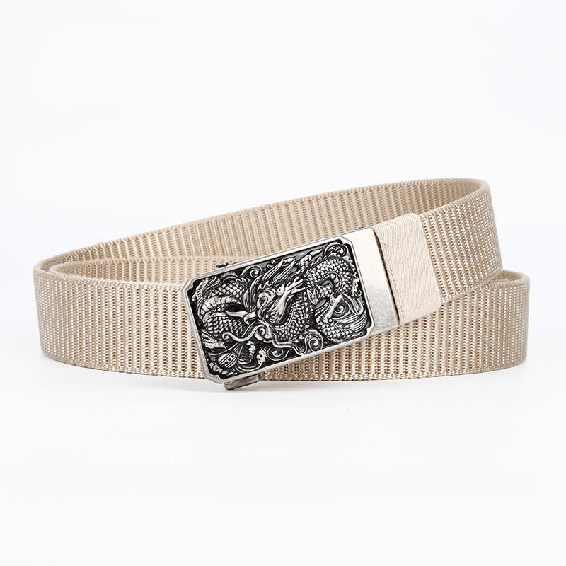 Cintura da uomo in nylon con fibbia automatica a forma di drago arrotolato in argento - Cachi - 42 - image 5