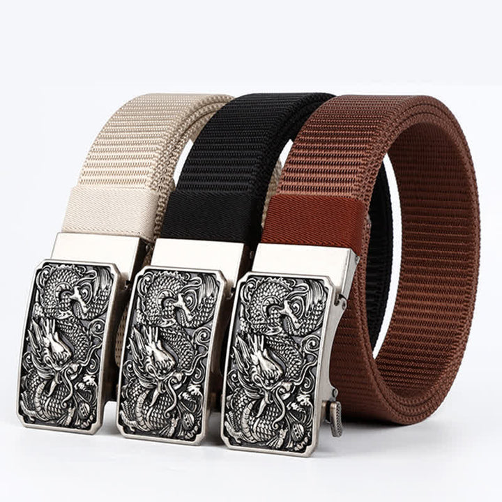 Cintura da uomo in nylon con fibbia automatica a forma di drago arrotolato in argento - image 1
