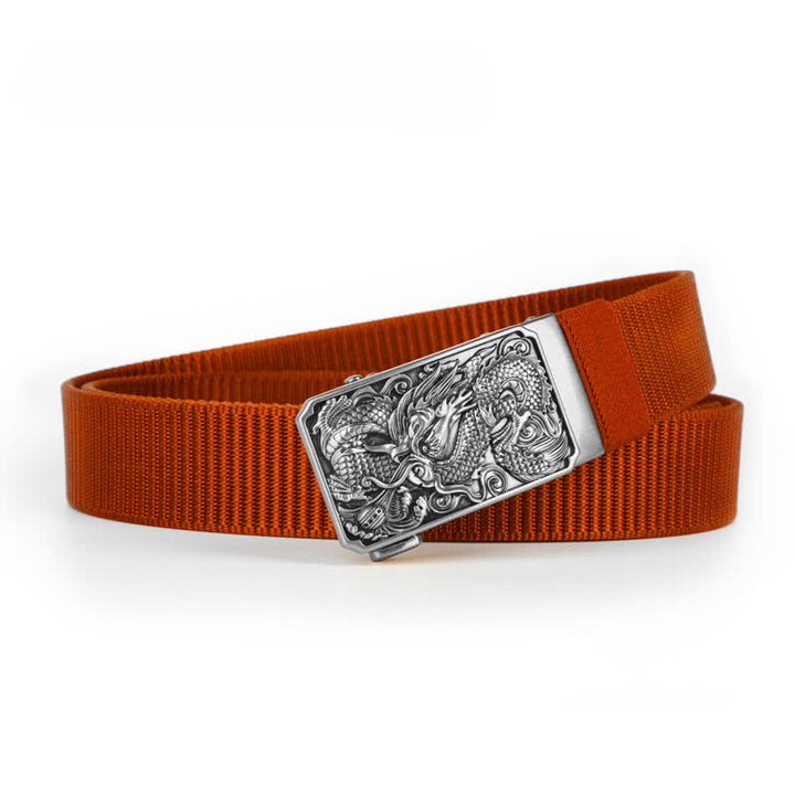 Cintura da uomo in nylon con fibbia automatica a forma di drago arrotolato in argento - Rosso - 42 - image 10