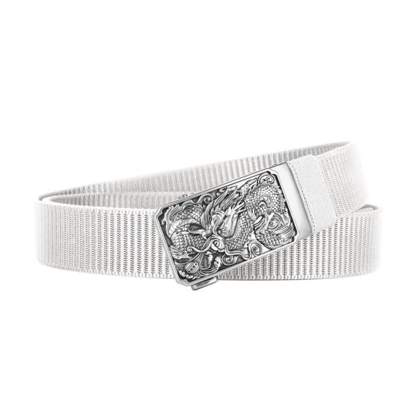 Cintura da uomo in nylon con fibbia automatica a forma di drago arrotolato in argento - Bianco - 42 - image 11