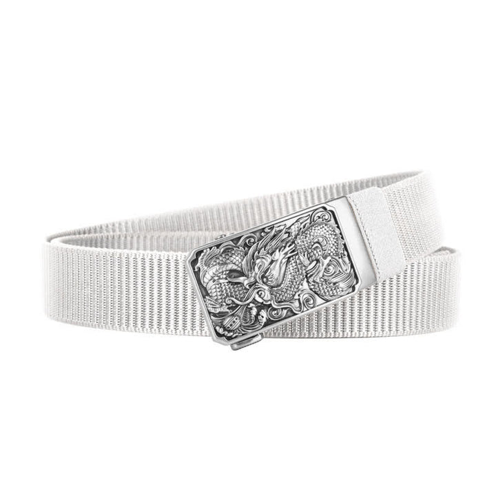 Cintura da uomo in nylon con fibbia automatica a forma di drago arrotolato in argento - Bianco - 42 - image 11