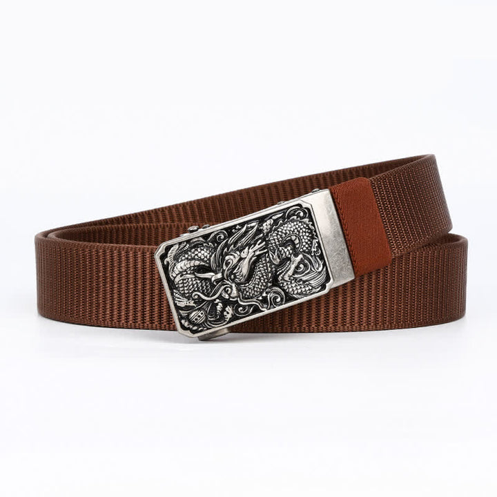 Cintura da uomo in nylon con fibbia automatica a forma di drago arrotolato in argento - Caffè - 42 - image 4