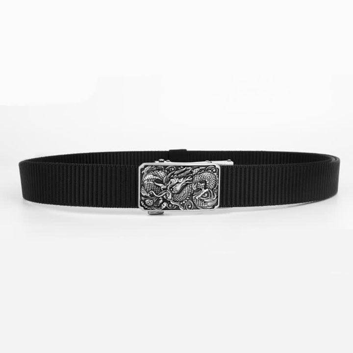 Cintura da uomo in nylon con fibbia automatica a forma di drago arrotolato in argento - image 2