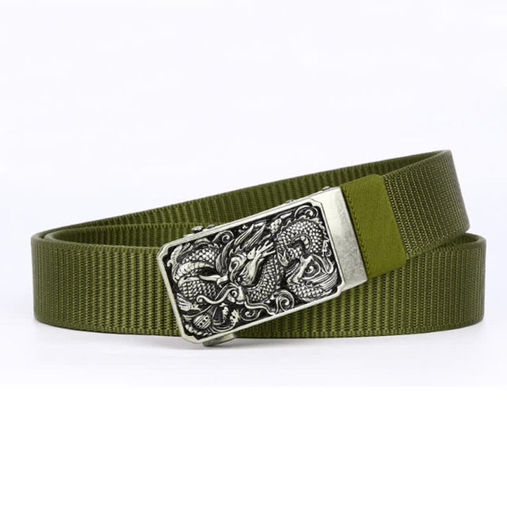 Cintura da uomo in nylon con fibbia automatica a forma di drago arrotolato in argento - Verde - 42 - image 7
