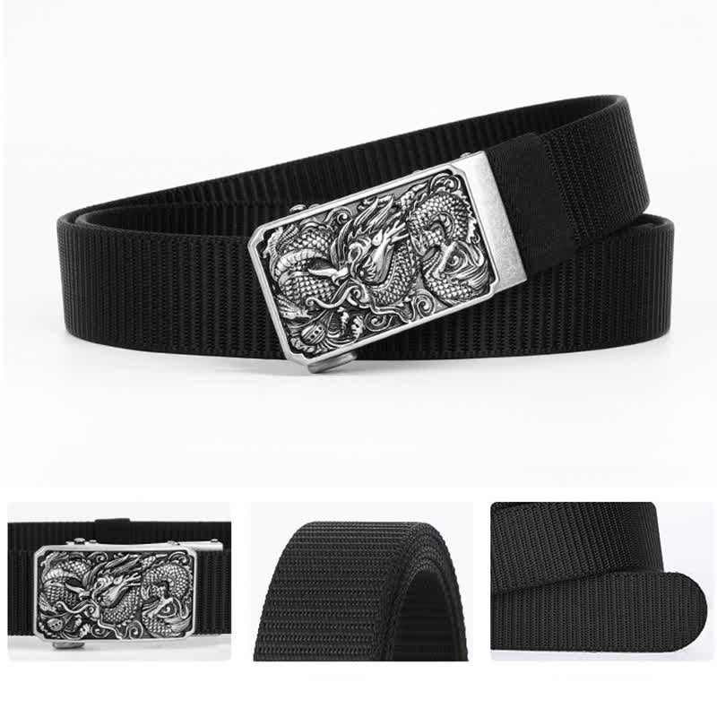 Cintura da uomo in nylon con fibbia automatica a forma di drago arrotolato in argento - image 3