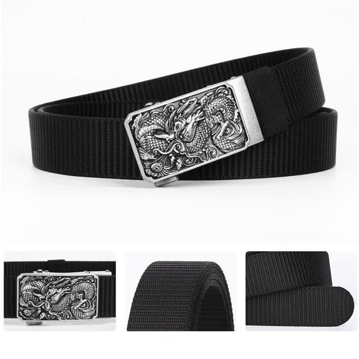 Cintura da uomo in nylon con fibbia automatica a forma di drago arrotolato in argento - image 3