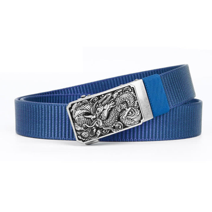 Cintura da uomo in nylon con fibbia automatica a forma di drago arrotolato in argento - Reale - 42 - image 8