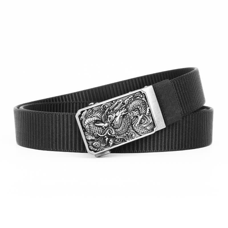 Cintura da uomo in nylon con fibbia automatica a forma di drago arrotolato in argento - Nero - 42 - image 0
