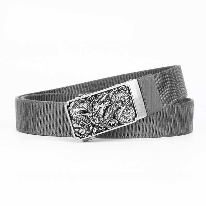 Cintura da uomo in nylon con fibbia automatica a forma di drago arrotolato in argento - Grigio - 42 - image 6