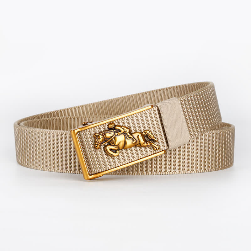 Cintura in nylon con fibbia automatica per equitazione casual da uomo - Cachi / Oro - 42 - image 7