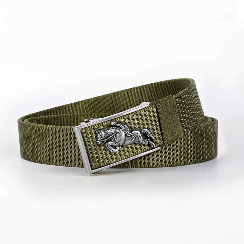 Cintura in nylon con fibbia automatica per equitazione casual da uomo - Verde militare / Argento - 42 - image 19