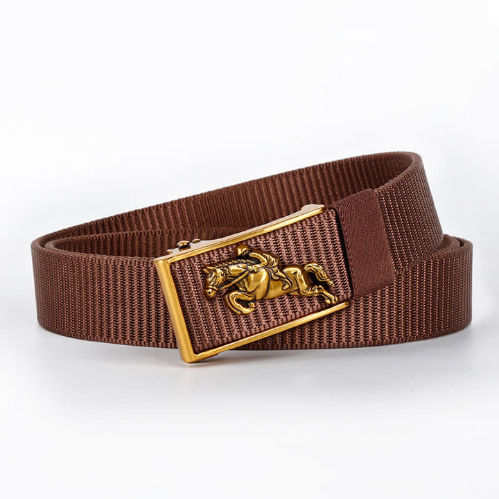 Cintura in nylon con fibbia automatica per equitazione casual da uomo - Caffè / Oro - 42 - image 8