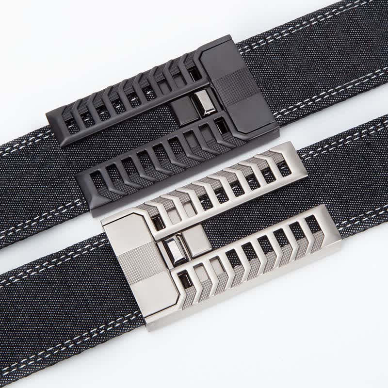 Cintura in tessuto denim con fibbia automatica regolabile da uomo - image 1