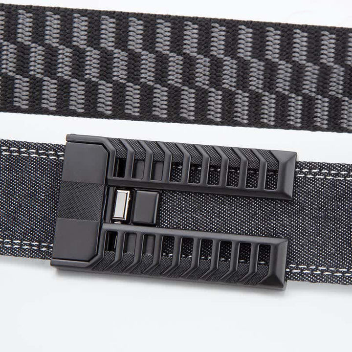 Cintura in tessuto denim con fibbia automatica regolabile da uomo - image 3