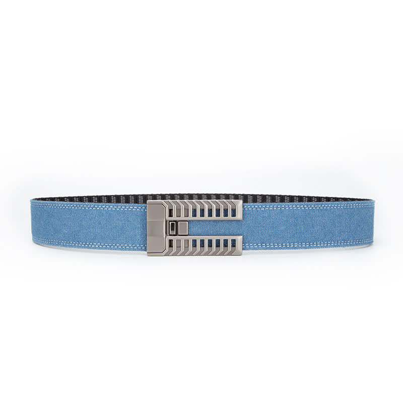 Cintura in tessuto denim con fibbia automatica regolabile da uomo - Azzurro / Argento - 38 - image 10